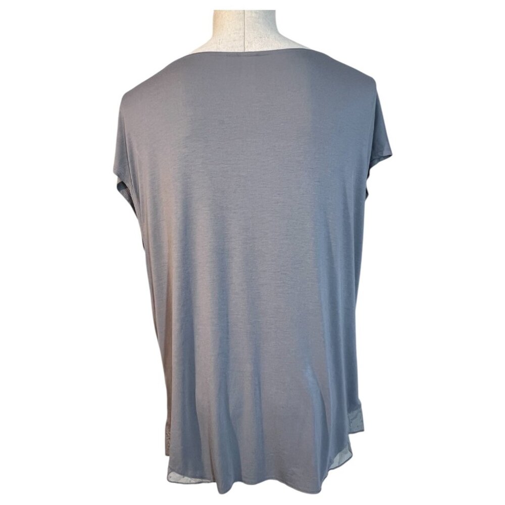 Victorias Secret Gray Sheer Polka V Neck Top Womens M Polka Dot Lace Trim - Picture 4 of 7